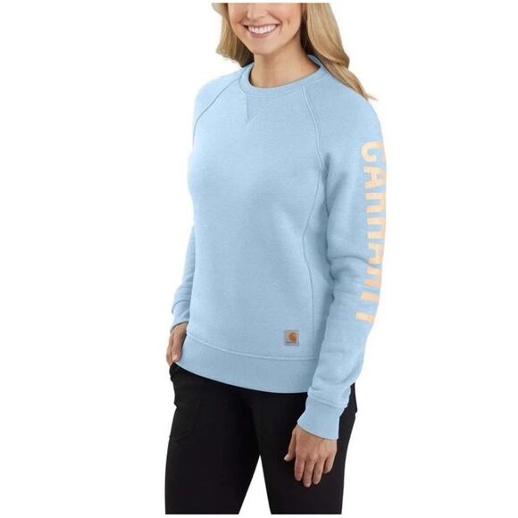 Carhartt Women’s Midweight Crewneck Logo Sleeve Sweatshirt Sz 3X Pullover Blue - Picture 1 of 7